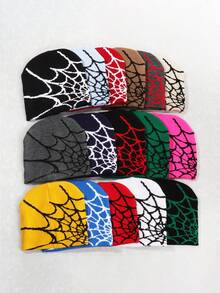 1pc/2pcs Halloween Spider Web Beanie Jacquard Knit Hat, Suitable For Back To School, Travel, Party, Casual, Daily Wear, Holiday Fall Outfit - Multicolor - View 10