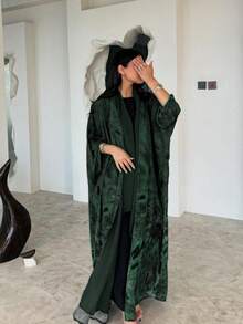 1 件优雅休闲粘胶雪纺扎染设计时尚开衫长袍 Abaya，优质面料，做工精良，时尚优雅 - 綠色 - 查看 6