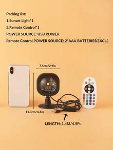 1个家居装饰USB供电LED日落投影灯，角度可调，营造日落氛围，可作LED夜灯使用，适用于摄影/自拍派对装饰、客厅装饰、卧室装饰、露营装饰、婚礼装饰，也是送给女性、女孩、朋友、家人的圣诞礼物。