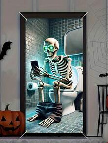 2D Door Banner 1 Halloween Skull Bathroom Door Banner, Multifunctional Polyester Party Decoration, Haunted House Horror Theme, No Electricity Required, Suitable For Indoor And Outdoor Use, Suitable For Photo Booth, Wall Decoration, Ideal For Weddings, Bachelorette Parties, Birthdays, Housewarming, Christmas, Easter, Thanksgiving And New Year. - Multicolor - View 6