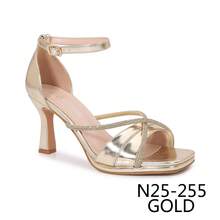 Women's Rhinestone Decor Criss-Cross Adjustable Buckle Design Fashionable High Heel Sandals - Gold - View 1
