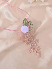 1 件法式优雅面料玫瑰花流苏领带颈链，适合女性休闲佩戴，适合约会、聚会、派对、婚礼、所有季节，是生日、圣诞节、情人节的完美礼物