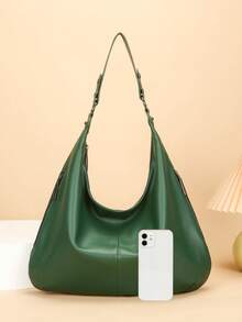 新款软皮女包，简约休闲单肩包，女士流浪包，简约腋下包女士大容量手提包，适合上班通勤逛街休闲 - 墨綠色 - 查看 9