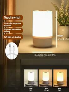 1pc Touch Sensor Warm Light Bedside Lamp, Eye-Caring LED Night Light, USB Powered Sleep Light, Touch Control 3 Color Temperatures Adjustable Nightlight For Bedroom, Nursing Baby - LED Touch Night Light - View 8