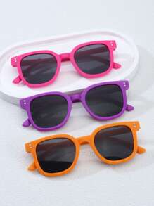 Set de 3 gafas decorativas con montura cuadrada de diseño minimalista y de moda para niños y niñas, adecuadas para uso en exteriores, playa, festivales, fiestas y como accesorios para fotografía en la calle