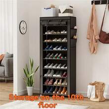 Shoe Rack With Covers, Tall Shoe Shelf With Big Capacity,10-Tier Shoe Cabinet,Shelf,Closet With Nonwoven Fabric Cover For 30 Pairs Of Shoes,Grey
