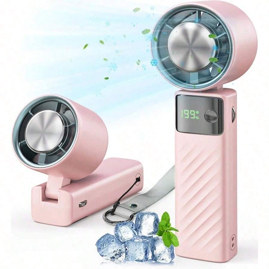 Cutting-Edge Tech With 199 Speed Cooling Portable Small Fan&Handheld Fan,Foldable Desktop Fan,4000mAh, USB Rechargeable And Quiet Personal Fan For Home, Office, Travel & Outdoor Use (Black) - Pink - View 1