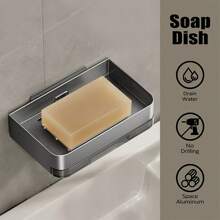 صحن صابون بلاستيكي، تصميم حديث بسيط، يُثبّت على الحائط دون الحاجة إلى ثقب، بشكل مستطيل مع صينية تصريف، لتخزين الحمام والمطبخ