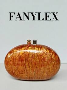 亚克力纹理闪亮手拿包，椭圆形金属小众复古硬壳包，配链条肩带，优雅精致的贝壳形单肩包，适合派对、宴会、舞会