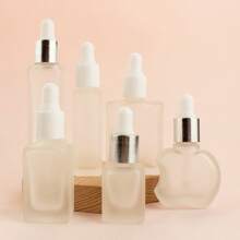 3/5/10/20pcs/Set Square Matte Empty Refillable Glass Dropper Bottles 5ml/8ml/10ml/15ml/20ml For Essential Oil, Serum, Perfume, Travel And DIY Use, White And Silver Cap