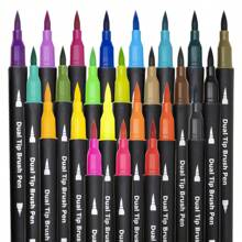 24 Pcs Double-Ended Brush Marker Pens, Fine Point & Brush Tip, Suitable For Coloring Books, Bullet Journals For Kids And Adults, Back To School Supplies, High Quality - Birthday Gift - Christmas Gift - Easter Gift - Valentine's Day Gift - Halloween Gift - Perfect Gift
