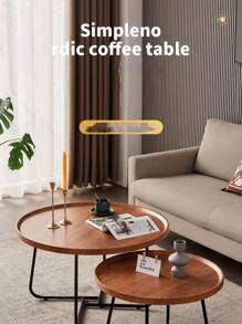 2pcs Set Suitable For Small Spaces Round Coffee Table Set - Modern Multifunctional Lift-Up Footstool With Storage, Minimalist Apartment Living Room Decor, 2pcs Nesting Tables (-Wood)