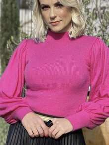 Nadia Modal Women's Blouse Puff Sleeve Plain Fashion0 - 玫紅色 - 查看 1