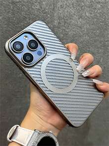 Luxury Magnetic Carbon Fiber Pattern Protective Phone Case Compatible With IPhone 16 15 14 13 12 11 Pro Max Shockproof Bumper Matte Cover - Titanium Gray - View 2