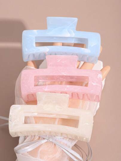 1/3 Pieces Of Ladies' Large Size Water Ripple Square Hair Clips In Pink, White, And Blue With A 10 Cm/3.94 Inch Length. These High-Quality Elegant, Minimalist, Versatile Gradient Color Summer Hair Accessories Are Suitable For Daily Use, Casual Occasions, Parties, Work, Vacations, Washing The Face, Makeup Application, And Clothing Pairing. Beauty Claw Clips Boho Hair Claw Fall Winter