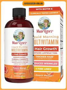MaryRuth's Hair Growth Liquid Multivitamin – 10,000mcg Biotin + Lustriva™ For Thicker Hair, Skin & Nail Support – Peach Mango – Women's Vegan Beauty Formula – Sugar-Free, 15.22 Fl Oz - Gói 1 - Xem 1