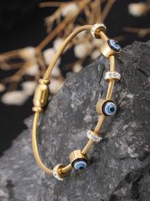 1pc 18K Gold-Plated Stainless Steel Vintage Devil's Eye Bracelet With Inlaid Cubic Zirconia Stone, Fashion Versatile Personalized Accessory, Suitable For Women Daily Party Wear, Gift For Girlfriend Or Best Friend