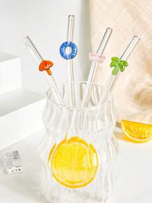 1 件/1 套可重复使用玻璃吸管，带有棕榈树/游泳圈/遮阳伞/太阳镜形状，夏季主题弯曲饮用吸管，适用于冷饮、奶茶、咖啡、果汁、冰沙、厨房、餐厅、鸡尾酒会、返校、送给女朋友/男朋友、父母、朋友的礼物、节日用品、万圣节、感恩节、圣诞节 - 風格1 - 查看 2