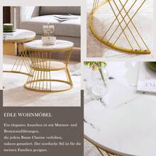 Modern Nesting Coffee Table (SKU WF296678AAB), Marble Veneer Coffee Table Set, Round Side Tables, Set Of 2, Gold Frame - White PU + MDF - View 10