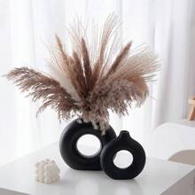 YSSM Wedding Medium Sized Ceramic Vase CupBlack Ceramic Donut Vase Set Of 2 Hollow Round Matte Pampas Flower Vases For Boho Home Wedding Party Room Dinner Table Shelf Decor.BlackTSS 1269 - 甜甜圈黑 - 查看 5