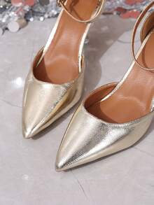 Solid Color Sexy Patent Leather Strap High Heel Sandals - Women, Pointed Toe Mid-Cut