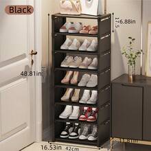 Estantería para zapatos de 8 niveles, organizador de zapatos para el hogar, gabinete pequeño para zapatos con puerta individual y a prueba de polvo - Negro - Ver 6