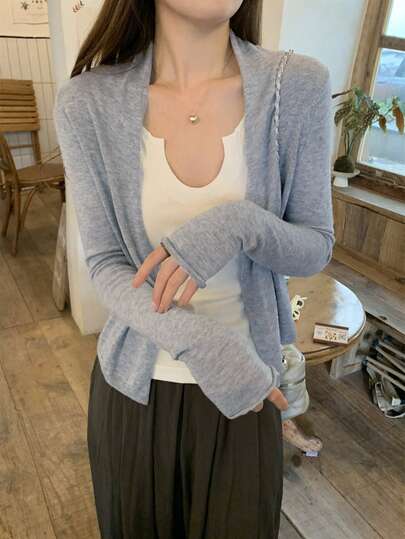 Women Lightweight Solid Color Knitted Air-Conditioning Cardigan Top, Chiffon Shawl, Korean Style, Summer