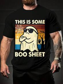 [Camiseta Divertida de Halloween] Camiseta Gráfica Divertida de Halloween para Hombres - "This Is Some Boo Sheet" con Fantasmas de Dibujos Animados | Camiseta Ligera de Verano para Gimnasio, Atuendos Casuales y Fiestas de Disfraces - Negra con Accesorios Naranja y Azul - Top de Cuello Redondo de Ajuste Regular para Adultos y Adolescentes, Ropa de Halloween, Atuendo de Gimnasio, Diseño Juguetón, Tela Transpirable, Manga Corta, Ropa para Adolescentes, Actividades al Aire Libre, Estampado de Dibujos Animados, Material Cómodo, Top Estampado, Ropa para Adolescentes - negro - Ver 1