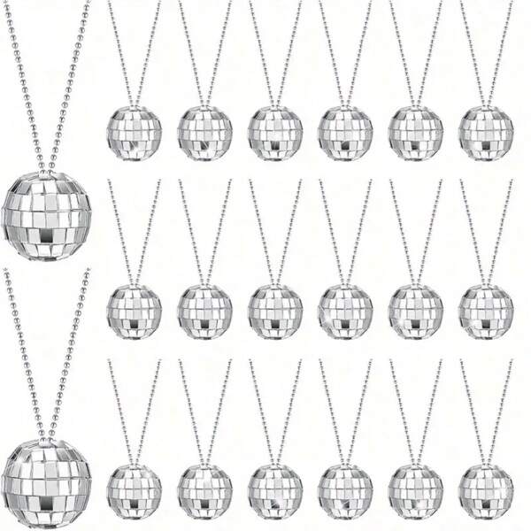 1/10 piezas Collar con colgante de bola de discoteca retro - Cadena de cuentas reflectantes de espejo estilo años 70, adecuado para fiestas, eventos, reuniones de grupo, noche de solteros, regalo luminoso, suministros para fiestas, adecuado para Pascua, Acción de Gracias, Año Nuevo