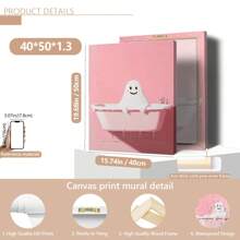 1 pièce de canevas d'art de salle de bain sans cadre avec des fantômes mignons, impression de canevas d'Halloween rose amusante, décoration murale d'Halloween rose effrayante, décoration d'Halloween vintage amusante (cadre en option)