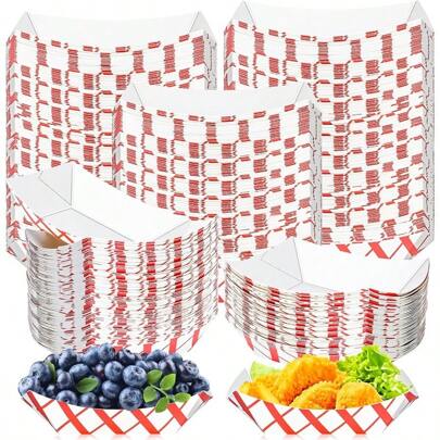 TLL BBQ Covers180 Pack Checkered 1 2Lb Paper Food Boat Trays Disposable Small Paper Boats Plates Containers 0.5Lb Mini Kraft Food Serving Boat Tray Bowl For Snack Dessert Popcorn BBQ Sauce Taco Fries NachoTLL 8970