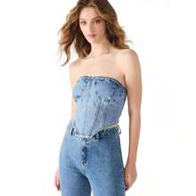 Steve Madden Women's Rina Strapless Denim Corset Top |  | Women Sports Tees & Tanks - Màu xanh đích thực - Xem 3