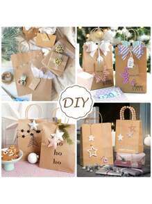 50个装带手柄棕色纸袋 - 礼品袋 - 带抽绳手柄的牛皮纸袋 - 21 X 11 X 27 厘米 - 适用于生日、婚礼、圣诞节和派对庆祝活动的牛皮纸袋