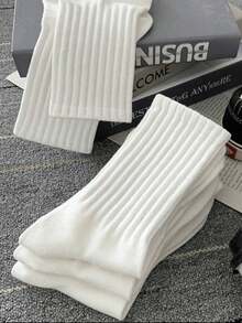 5双秋冬男士中长袜白色防臭吸汗透气运动袜 - 白色 - 查看 6