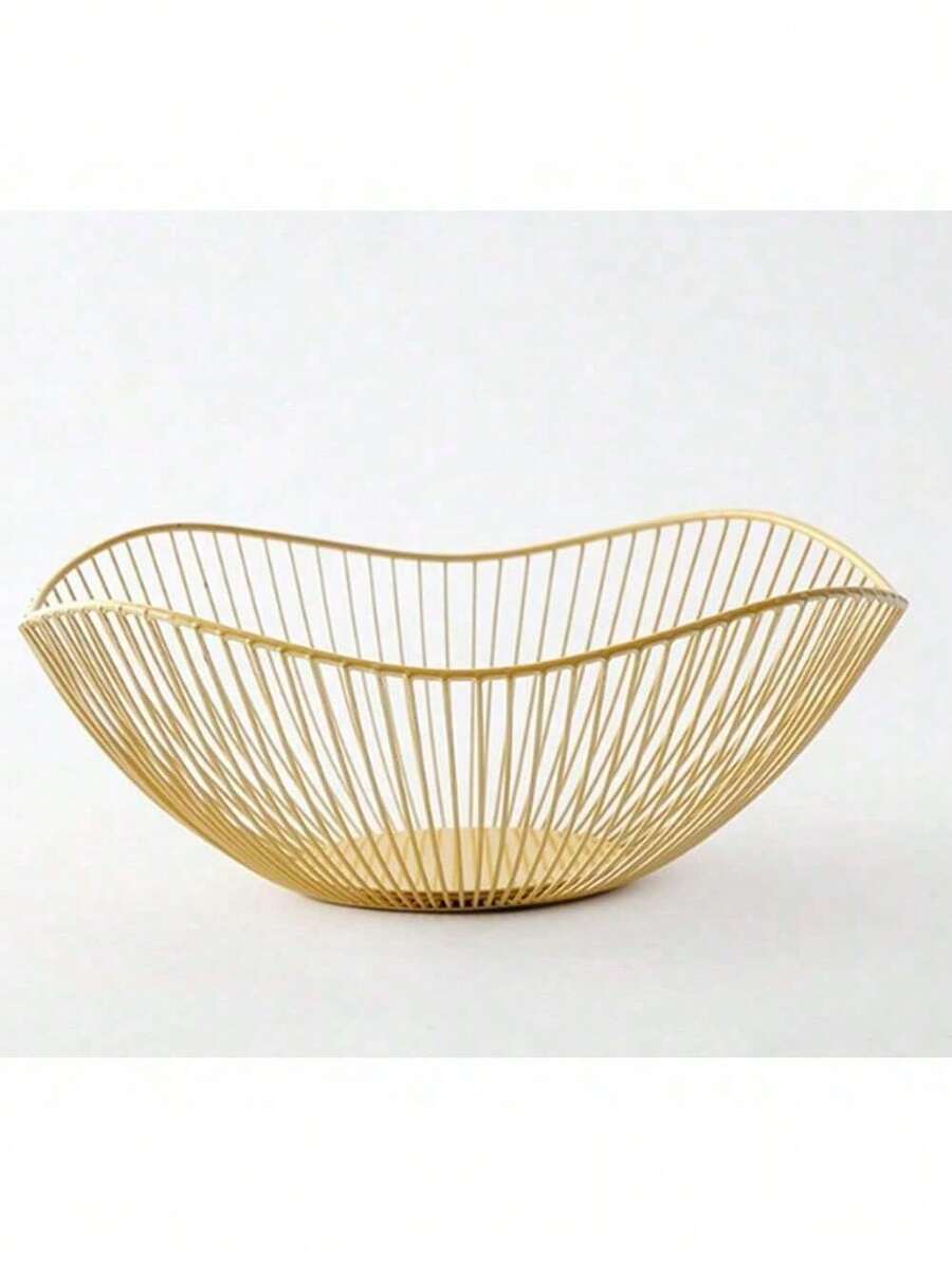 Kitchen Counter Fruit Bowl Large Fruit Basket Bowl Metal Wavy Storage Basket Kitchen Vegetable And Fruit Bowl, Used To Hold Fruits, Vegetables And Bread - Gold - View 1