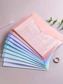 10/8/5pcs A4 Plastic Document Bags - Thick File Folders, Transparent Snap Closure Student Document Organizer Bags, A4 File Bags, PP Transparent Plastic Snap Closure File Bags, Plastic Document Bags, Macaron Color Waterproof Data Bags, Office File Folders | Fashionable Document Storage | Waterproof PP Material, Suitable For Students And Office Use, Back To School Season, School Supplies - Multicolor - View 1