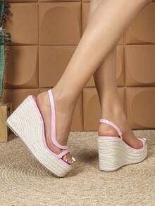 New Arrival Thick Bottom Hemp Rope Sandals, Simple Wedge Platform Fashionable Sexy Ladies Sandals - Multicolor - View 3