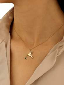 suteyi Miniature Birthstone Hummingbird Necklace, Bird Jewelry, Birthstone Bird Necklace, Gold Plated Necklace, Hummingbird Necklace, Christmas Birthday Gift