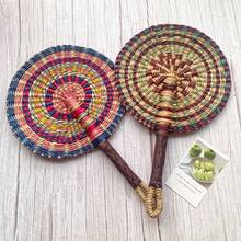 1pc Round Handwoven Colorful Fan, 9.84 Inch Width/14.95 Inch Length, African Elements Wall Decor Hanging Fan, Summer Beach Travel Hand Fan - Multicolor - View 5