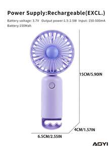 AOYI 1pc 150mAh Rechargeable Portable 3-Speed Adjustable Hand-Held Mini USB Fan With Charging Cable And Base - Multicolor - View 7