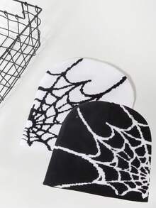 1pc/2pcs Halloween Spider Web Beanie Jacquard Knit Hat, Suitable For Back To School, Travel, Party, Casual, Daily Wear, Holiday Fall Outfit - Multicolor - View 17