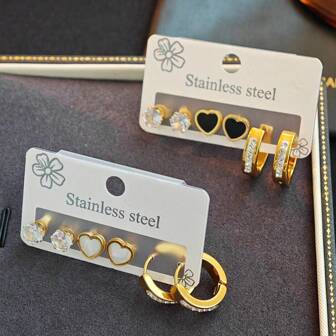 3 st/set minimalistiska eleganta hjärtformade kubiska zirkoniaörhängen, lämpliga för kvinnor, högtider, fester, presenter, dagliga accessoarer