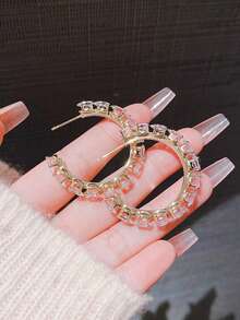 镶嵌黑色锆石耳环，时尚百搭耳环，超闪亮个性耳饰 - 黑色 - 查看 5