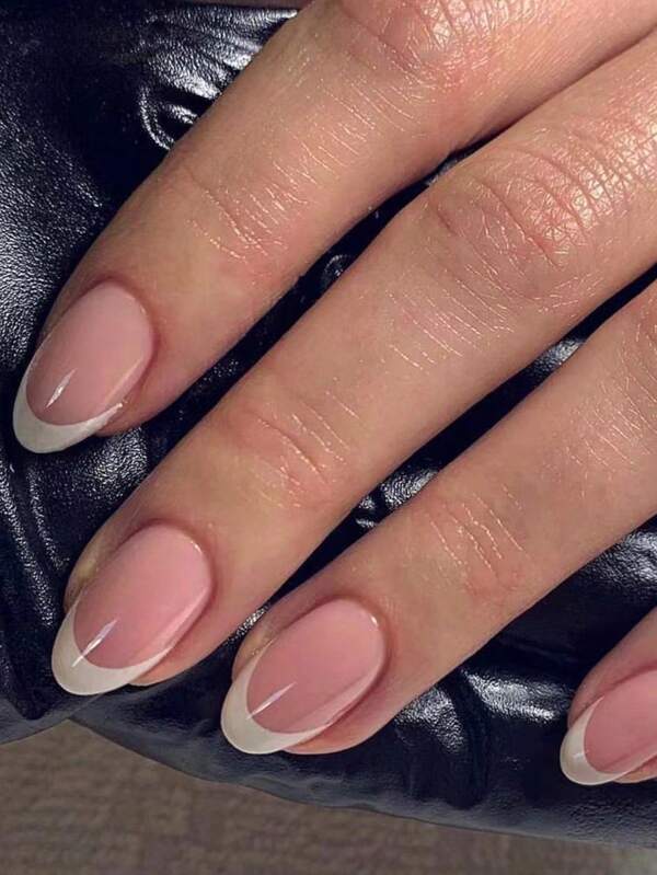 24pcs Short Oval False Nails, Minimalist Nail Tips, Pink And White French Tips, Elegant Design Suitable For Formal, Casual And Daily Wear. Includes Jelly Gel And Nail File