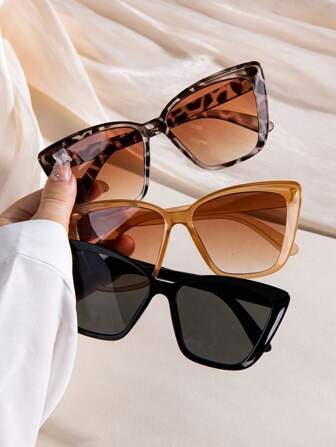 Juego de 3 gafas de moda con montura de ojo de gato para mujer - estampado de leopardo clásico, degradado marrón y negra. Perfecto para la moda del verano, la playa, el aire libre y los viajes
