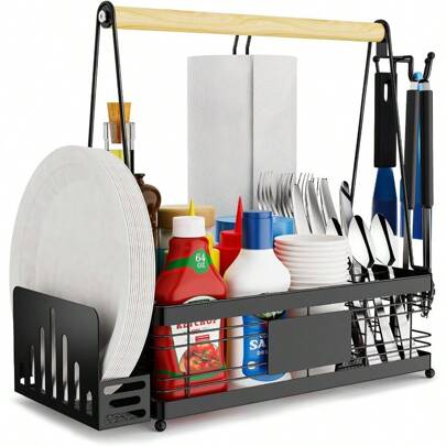 TLL BBQ CoversGrill Caddy With Plate Holder And Paper Towel Holder Picnic BBQ Condiment Utensil Organizer Caddy For Outdoor Cooking Rv Camping Essential Camper Must Haves Grilling Gifts For MenTLL 8970