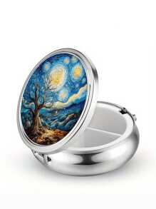 Pudełko na tabletki z 2 przegródkami, przenośne etui na leki, można umieścić w kieszeni lub portfelu, dekoracyjne metalowe pudełko do przechowywania leków i witamin, wyjątkowy prezent (kwiatowy)