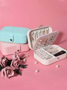 1pc Double Layer Jewelry Box, Large Capacity Jewelry Storage Box, Jewelry Display Tray, Necklace, Earrings, Jewelry & Accessories Organizer Box, White Simple Compartment Jewelry Display Stand With Dust-Proof And Anti-Oxidation Function, Compact Portable Jewelry Box, Travel Jewelry Storage Bag, Small Ring Earring Jewelry Box, Suitable For Earrings, Necklaces, Rings, Portable, Spacious, With Buckle, Lipstick, Watch, Gift For Women, Girls, Girlfriend, Christmas, Halloween, New Year