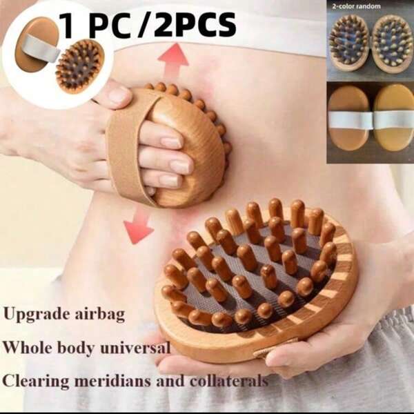 1/2 piezas Cepillo anti celulitis para el Body, cojín de aire de spa de madera suave con aceites esenciales, peine de masaje para el cabelludo, masajeador corporal