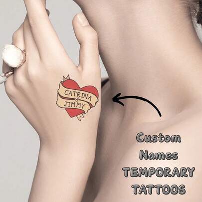 Custom Heart Temporary Tattoos – Personalized Name Tattoo Stickers For Couples, Valentine's Day Body Art, Romantic Heart Designs For Wedding, Bride & Groom, Bachelorette Party, Engagement, Birthday & Graduation Celebrations, Fake Tattoos For Back To School Events, Cocktail Party Favors, Stylish Personalized Gift For Him & Her, Popular Party Accessories